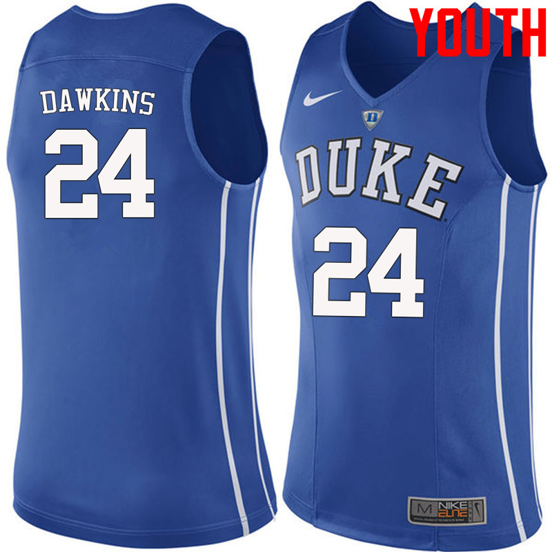 Youth #24 Johnny Dawkins Duke Blue Devils College Basketball Jerseys-Blue